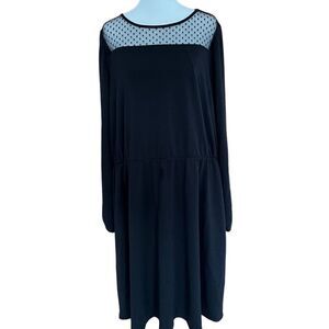 NWT  Lane Bryant black dress w/ semi sheer dot bodice, elastic waist size 18-20